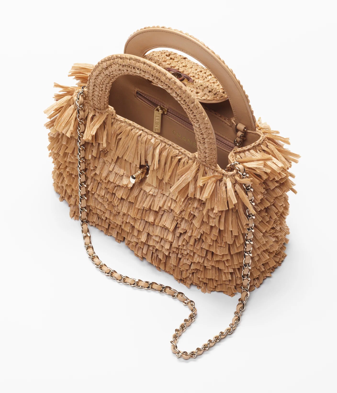Summer Luxe Vibes — Chanel Raffia-Effect Fabric & Wood Bag in Dark Beige