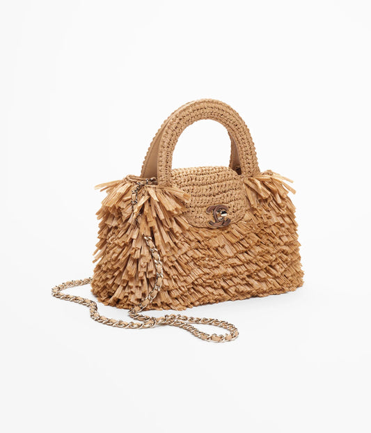 Summer Luxe Vibes — Chanel Raffia-Effect Fabric & Wood Bag in Dark Beige