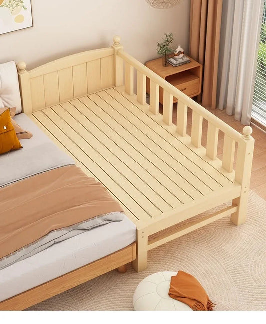 Children's Splicing Bed Wider Solid Wood Frame with Guardrail Baby Single Bed Kids' Crib Safety and Comfort