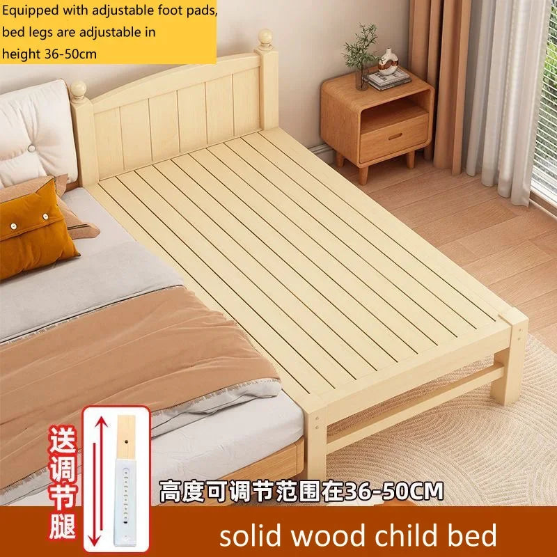 Children's Splicing Bed Wider Solid Wood Frame with Guardrail Baby Single Bed Kids' Crib Safety and Comfort