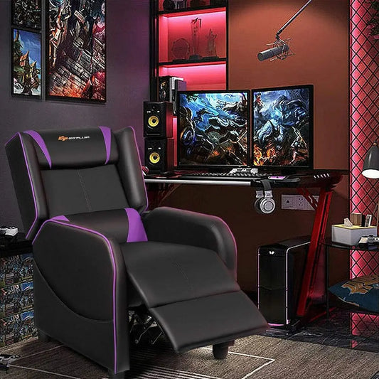 Ergonomic PU Leather Gaming Recliner Chair with Footrest, Adjustable Living Room Recliner for Home Theater