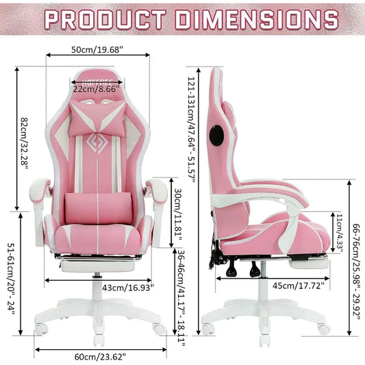 Pink Gaming Chair with Speakers and Led Lights Massage Video Game Chair with Footrest Reclining Computer Gaming Chair for Girls