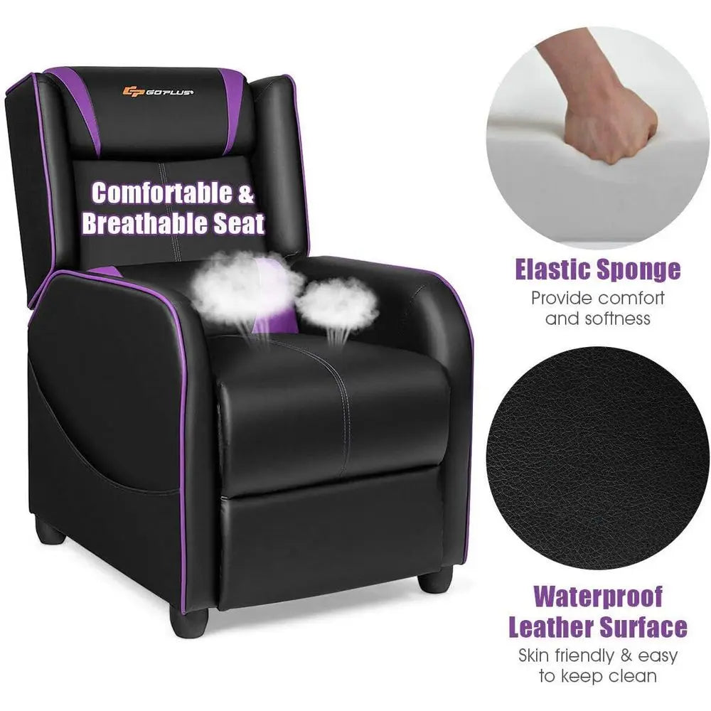 Ergonomic PU Leather Gaming Recliner Chair with Footrest, Adjustable Living Room Recliner for Home Theater