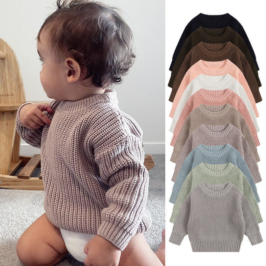 Simple Solid Color Girls' Round Neck Base Knitwear