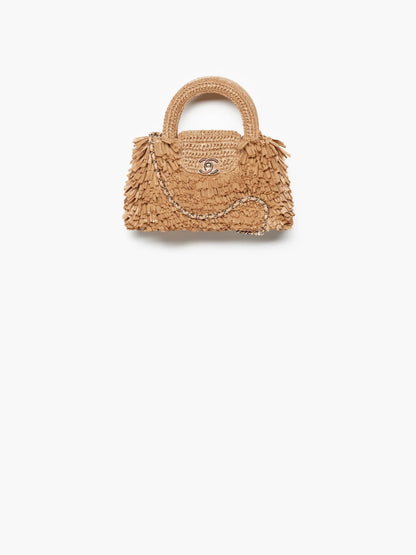 Summer Luxe Vibes — Chanel Raffia-Effect Fabric & Wood Bag in Dark Beige