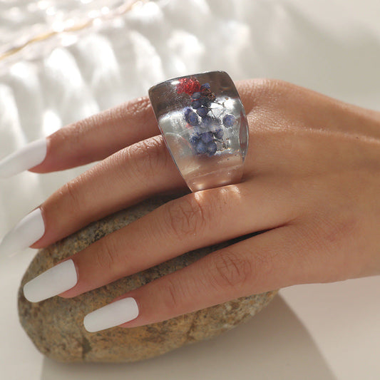 Simple Personality Creative Exaggerated Plant Specimen Epoxy Ring