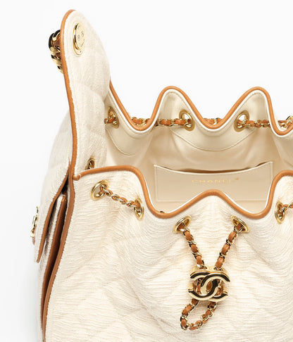Effortlessly Luxurious — Chanel Canvas & Calfskin Gold-Tone Bag in Ecru & Camel