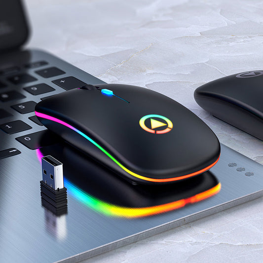 BLACK Silent ULTRA THIN rechargeable wireless mouse 7 GLOWING LIGHTS