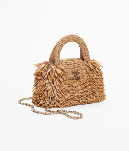 Summer Luxe Vibes — Chanel Raffia-Effect Fabric & Wood Bag in Dark Beige