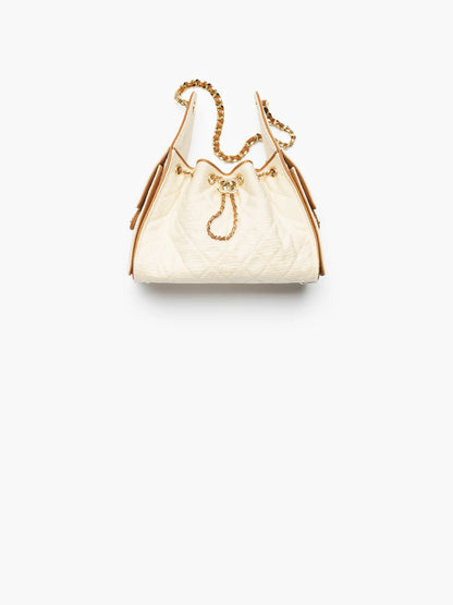 Effortlessly Luxurious — Chanel Canvas & Calfskin Gold-Tone Bag in Ecru & Camel