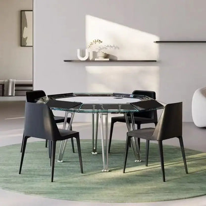 Professional 10 Seat Casino Gambling Poker Table Tempered Glass Top Stainless Steel Base Luxury Durable Commercial Gaming Table