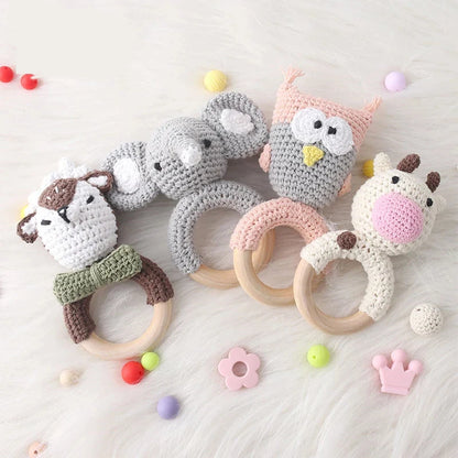 1Pc Customized Baby Teether Wooden Bracelet Crochet Rattle Toys BPA Free Crochet Lemon Bunny Rodent Rattle Newborn Toys Gift