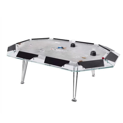 Professional 10 Seat Casino Gambling Poker Table Tempered Glass Top Stainless Steel Base Luxury Durable Commercial Gaming Table