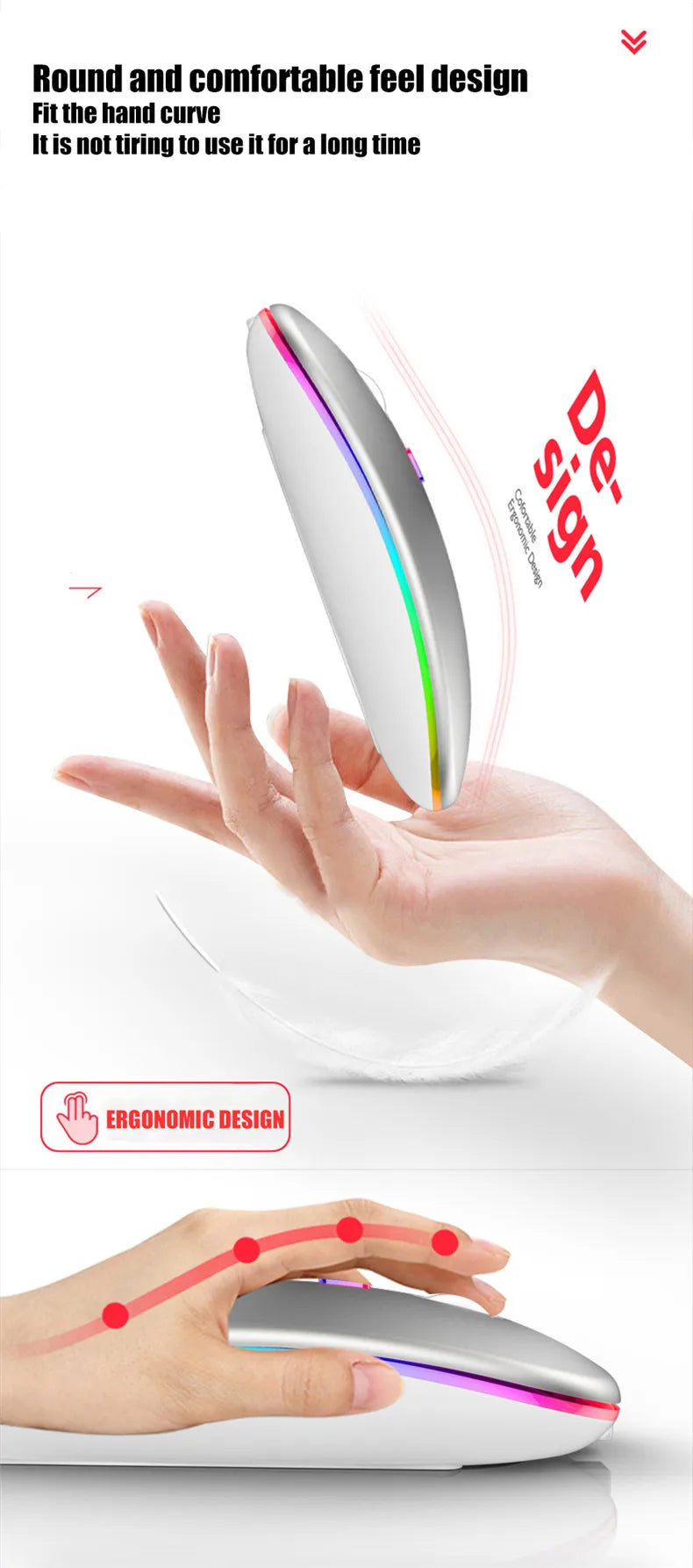 Wireless Mouse Bluetooth--compatible RGB Rechargeable Mouses Wireless Computer Silent Mice LED Backlit Ergonomic Gaming Mouse