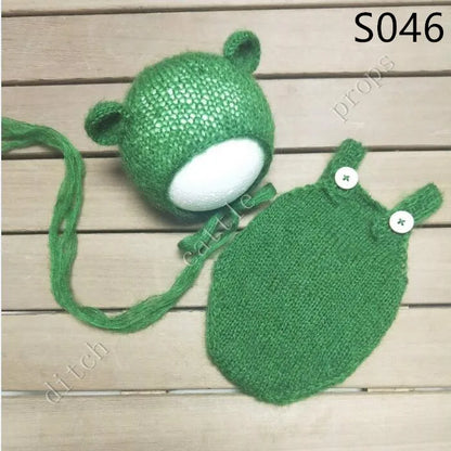 Handcraft Baby Hand Knit Mohair Bonnet & Pants On Baby Shower Gift Baby Photography Props