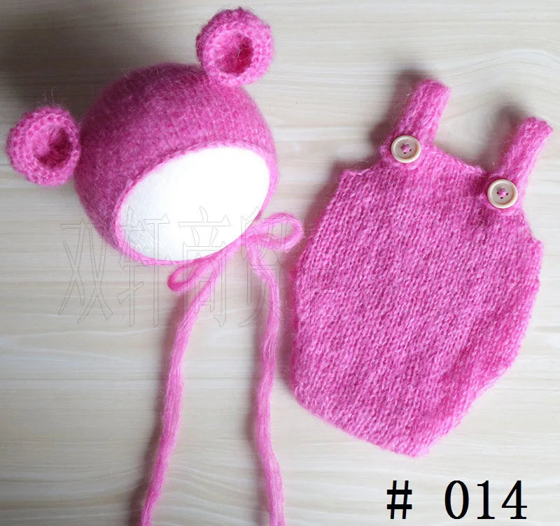 Handcraft Baby Hand Knit Mohair Bonnet & Pants On Baby Shower Gift Baby Photography Props