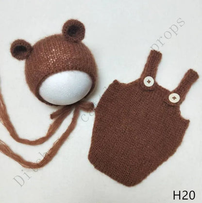 Handcraft Baby Hand Knit Mohair Bonnet & Pants On Baby Shower Gift Baby Photography Props