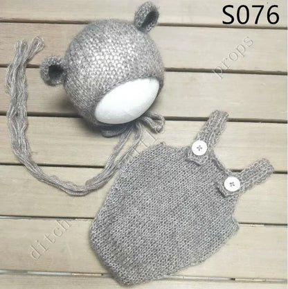 Handcraft Baby Hand Knit Mohair Bonnet & Pants On Baby Shower Gift Baby Photography Props