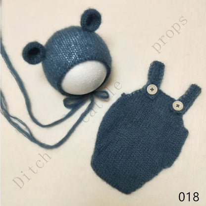 Handcraft Baby Hand Knit Mohair Bonnet & Pants On Baby Shower Gift Baby Photography Props