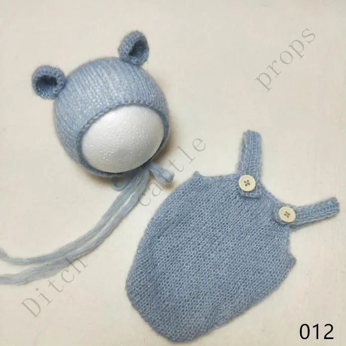 Handcraft Baby Hand Knit Mohair Bonnet & Pants On Baby Shower Gift Baby Photography Props