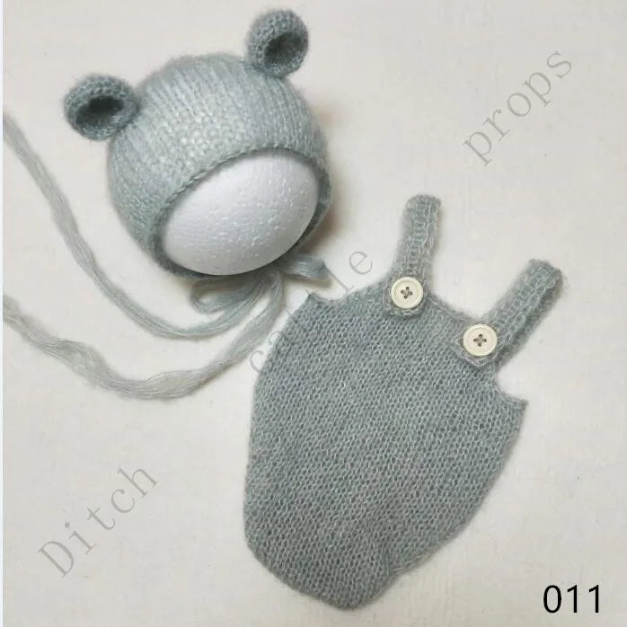 Handcraft Baby Hand Knit Mohair Bonnet & Pants On Baby Shower Gift Baby Photography Props