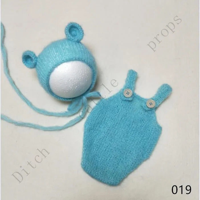 Handcraft Baby Hand Knit Mohair Bonnet & Pants On Baby Shower Gift Baby Photography Props