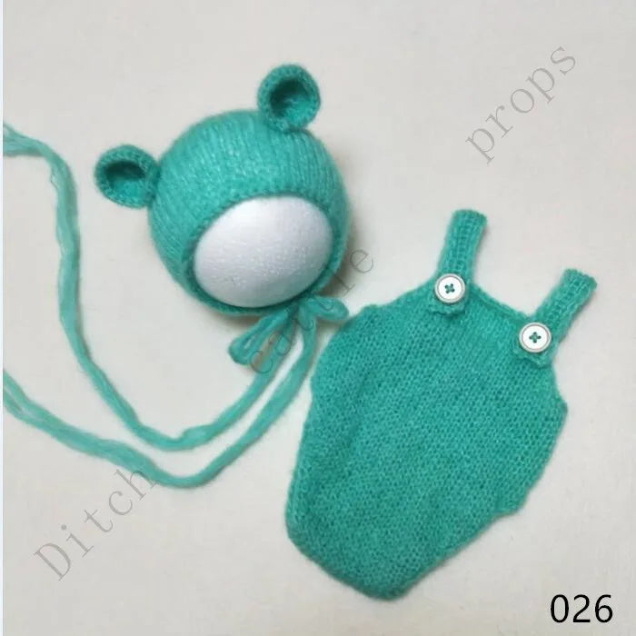 Handcraft Baby Hand Knit Mohair Bonnet & Pants On Baby Shower Gift Baby Photography Props