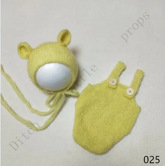 Handcraft Baby Hand Knit Mohair Bonnet & Pants On Baby Shower Gift Baby Photography Props