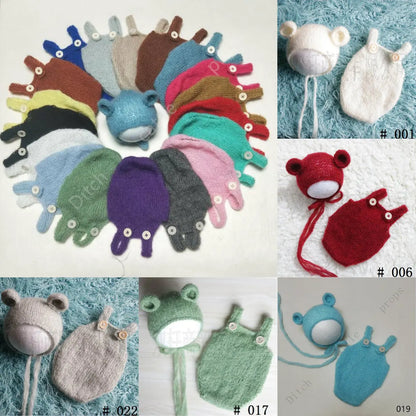 Handcraft Baby Hand Knit Mohair Bonnet & Pants On Baby Shower Gift Baby Photography Props