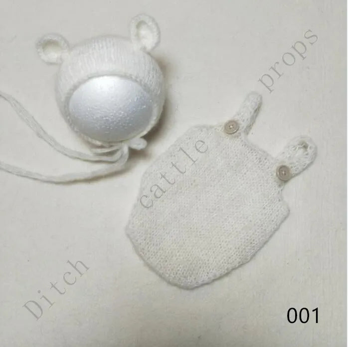Handcraft Baby Hand Knit Mohair Bonnet & Pants On Baby Shower Gift Baby Photography Props