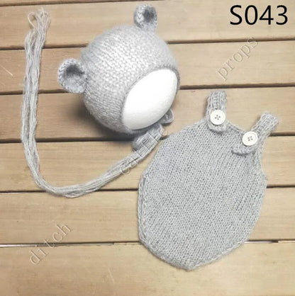 Handcraft Baby Hand Knit Mohair Bonnet & Pants On Baby Shower Gift Baby Photography Props