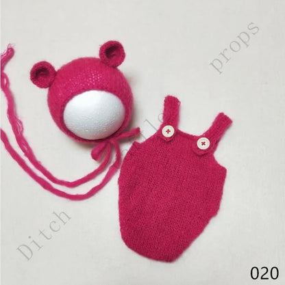 Handcraft Baby Hand Knit Mohair Bonnet & Pants On Baby Shower Gift Baby Photography Props