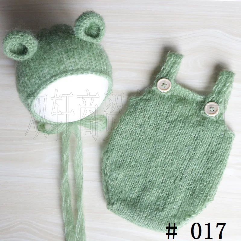 Handcraft Baby Hand Knit Mohair Bonnet & Pants On Baby Shower Gift Baby Photography Props