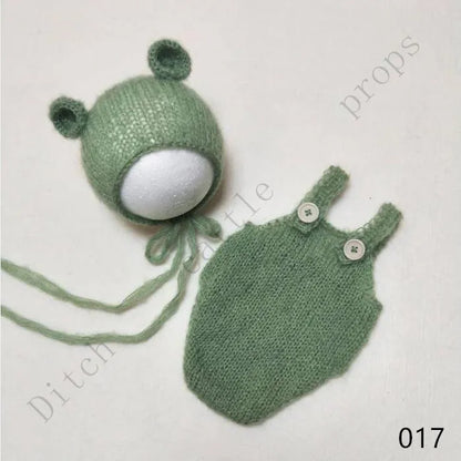 Handcraft Baby Hand Knit Mohair Bonnet & Pants On Baby Shower Gift Baby Photography Props