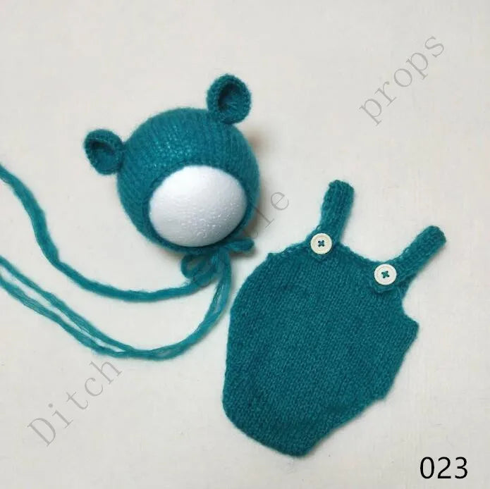 Handcraft Baby Hand Knit Mohair Bonnet & Pants On Baby Shower Gift Baby Photography Props