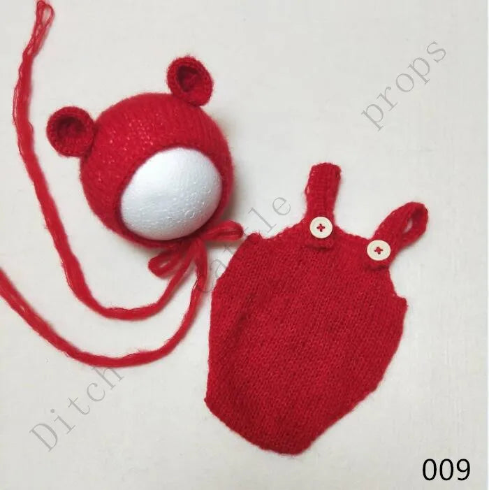 Handcraft Baby Hand Knit Mohair Bonnet & Pants On Baby Shower Gift Baby Photography Props