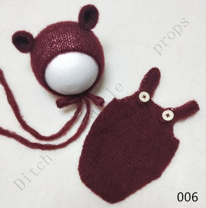 Handcraft Baby Hand Knit Mohair Bonnet & Pants On Baby Shower Gift Baby Photography Props