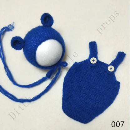 Handcraft Baby Hand Knit Mohair Bonnet & Pants On Baby Shower Gift Baby Photography Props