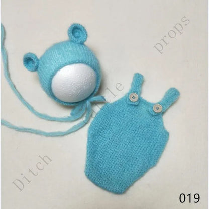 Handcraft Baby Hand Knit Mohair Bonnet & Pants On Baby Shower Gift Baby Photography Props