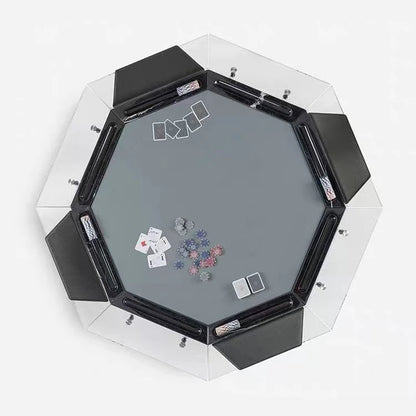 Professional 10 Seat Casino Gambling Poker Table Tempered Glass Top Stainless Steel Base Luxury Durable Commercial Gaming Table