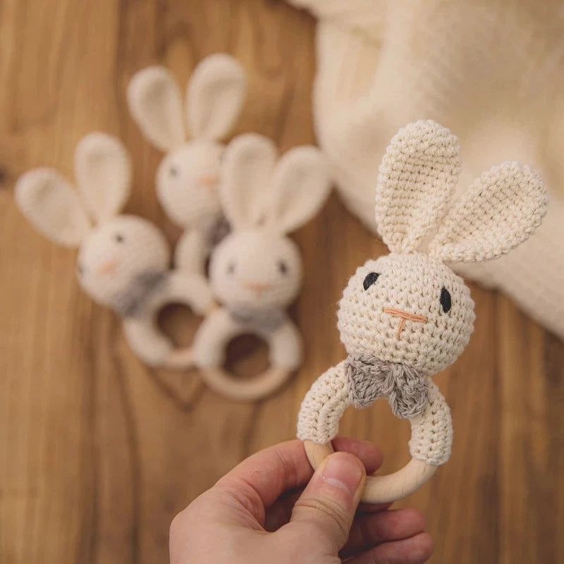 1Pc Customized Baby Teether Wooden Bracelet Crochet Rattle Toys BPA Free Crochet Lemon Bunny Rodent Rattle Newborn Toys Gift
