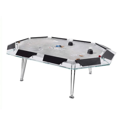 Professional 10 Seat Casino Gambling Poker Table Tempered Glass Top Stainless Steel Base Luxury Durable Commercial Gaming Table