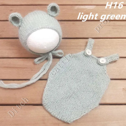 Handcraft Baby Hand Knit Mohair Bonnet & Pants On Baby Shower Gift Baby Photography Props