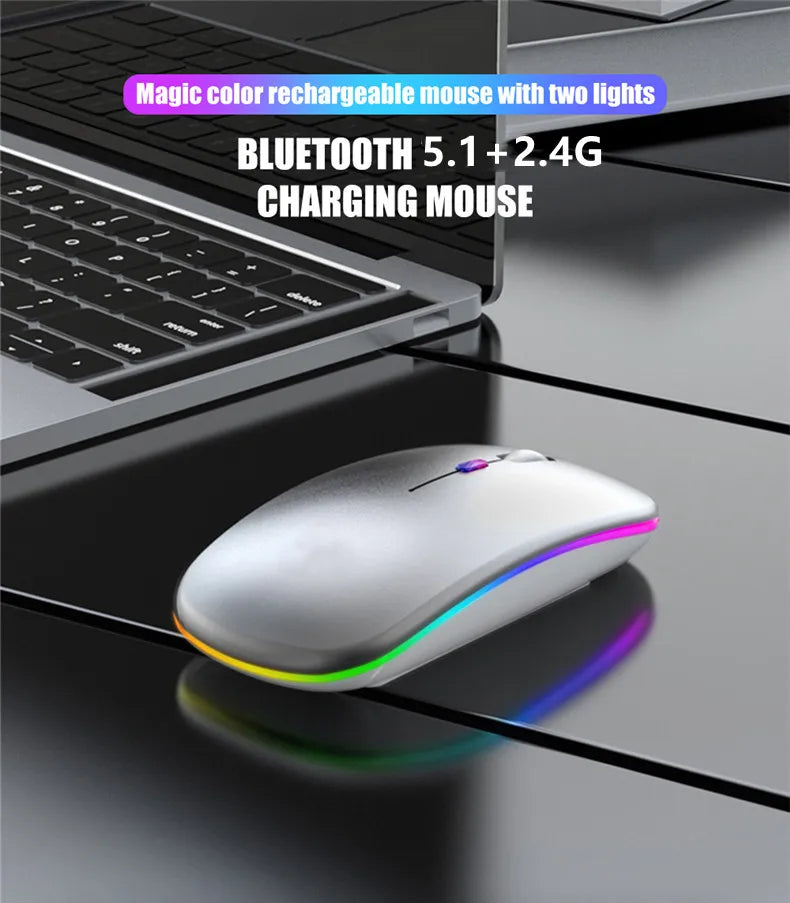 Wireless Mouse Bluetooth--compatible RGB Rechargeable Mouses Wireless Computer Silent Mice LED Backlit Ergonomic Gaming Mouse