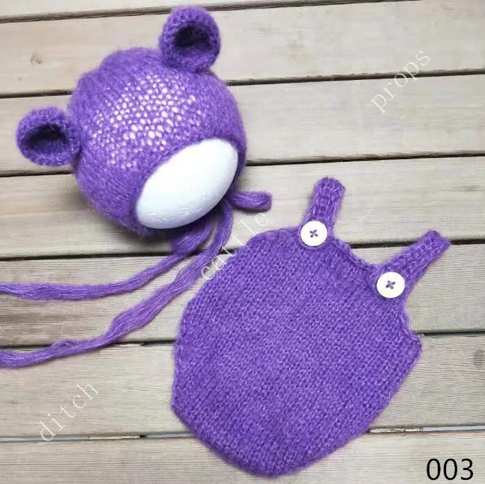 Handcraft Baby Hand Knit Mohair Bonnet & Pants On Baby Shower Gift Baby Photography Props
