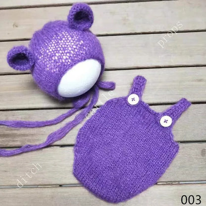 Handcraft Baby Hand Knit Mohair Bonnet & Pants On Baby Shower Gift Baby Photography Props