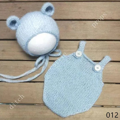 Handcraft Baby Hand Knit Mohair Bonnet & Pants On Baby Shower Gift Baby Photography Props
