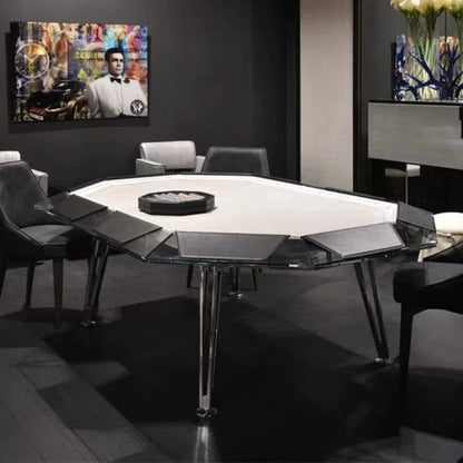 Professional 10 Seat Casino Gambling Poker Table Tempered Glass Top Stainless Steel Base Luxury Durable Commercial Gaming Table