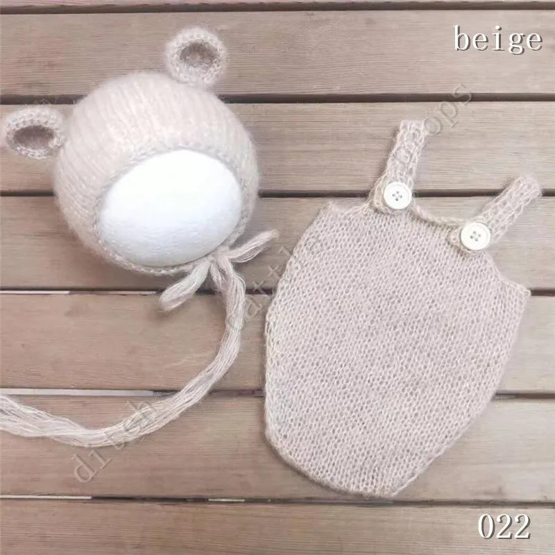 Handcraft Baby Hand Knit Mohair Bonnet & Pants On Baby Shower Gift Baby Photography Props
