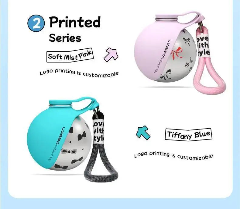 Dogs Drinking Bottle with Silicone Bowl, 285ml Stainless Steel Leak-Proof Dog Drinking Bottle for Cats and Dogs, Walks and Hikes